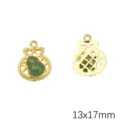 Antique style green imitation jade gourd pendant made of alloy for DIY jewelry, 13x17mm - Lucky Bag Gourd / 2 Pieces/Pack