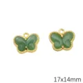 Elegant green faux jade butterfly pendant in gold alloy frame, 17x14mm for DIY jewelry - Gold Edge Butterfly / 2 Pieces/Pack