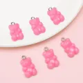 Pink acrylic cartoon bear pendants for DIY bracelets and phone chain accessory making - Cartoon Bear / 5 Pieces/Pack (11x21mm) / Deep Pink