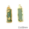 New Chinese style green imitation jade bamboo pendant with gold alloy frame 11x33mm size - Dark Green Bamboo Joint / 2 Pieces/Pack