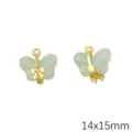Light green butterfly imitation jade glass charm with gold bow detail 14x15mm DIY - Bowknot Butterfly / 2 Pieces/Pack