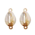 Acrylic cowrie shell charms in natural brown and white for DIY jewelry making - 21 Pieces (16x30mm)