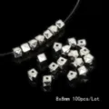 Silver 8x8mm irregular square spacer beads for DIY bracelet and necklace making 100pcs - Faceted Square Spacer Bead / 100 Pieces/Pack (8x8mm) / White K Plated