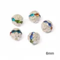 6mm hollow silver-colored spacer beads with colorful rhinestones for DIY jewelry making - 20 Pieces / Diameter 6mm (Hole 1mm) / Electroplated Silver With Colorful Rhinestone