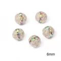 Exquisite 6mm hollow flower round spacer beads with iridescent crystals for DIY jewelry - 20 Pieces / Diameter 6mm (Hole 1mm) / Electroplated Silver With AB Rhinestone