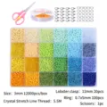 Komplettes 24-Farben 3mm Perlen-Set mit Karabinern, Faden und Schere für DIY-Schmuckherstellung - 3mm Perlenset / Gelb Grün Blau Gemischt Mit Werkzeugen