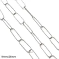 Macro view of 9mmx26mm silver stainless steel paperclip chain for DIY jewelry making - Paperclip Long Link Chain / 9x26mm (One Meter/Pack) / Steel