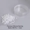Pack of 500 clear silicone earring backs including a round plastic storage case - Basic Earring Backs / 500 Pieces/Pack