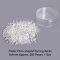 Clear plastic plum blossom earring backs 4x4mm about 600 pieces with storage box - Flower Shaped Earring Backs / 600 Pieces/Pack