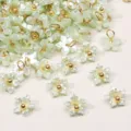 Pendentifs fleurs en résine vert menthe avec boucles dorées pour accessoires bijoux DIY - Fleur De Gainier / 7mm (5 pièces/paquet) / Vert