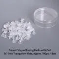 100 piece set of clear silicone saucer-shaped earring backs 6x11mm with plastic case - UFO Shape Soft Earring Backs / 100 Pieces/Pack / Clear White