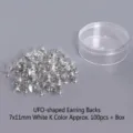 UFO shaped earring backs 100pcs with storage box in white K color finish - UFO Shaped Earring Backs / 100 Pieces/Pack / Silver