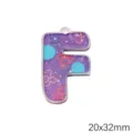 Violetter gemusterter Acryl-Buchstabe-F-Anhänger für DIY-Schmuck, Größe 20x32 mm - Buchstabe F