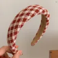 French style retro red and white checkered padded headband for elegant New Year festive hair - Red and White Plaid