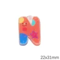 Bunter Acryl-Buchstabe N Anhänger mit Cartoon-Druck für DIY-Schmuck, 22x31 mm groß - Buchstabe N