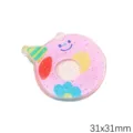 Rosa Donut Acrylanhänger mit niedlichem Lächeln für DIY-Schlüsselanhänger Zubehör 31x31mm Dekor - Buchstabe O