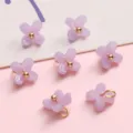 Mini breloques fleurs en résine violette avec boucles dorées pour la création de bijoux DIY - 7mm (5 pièces/paquet) / Violet