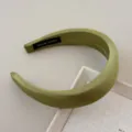Elegant wide green satin padded headband with mercerized finish and handmade label. - Dark Green