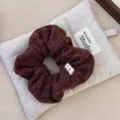 High-quality maroon felt plush scrunchie for elegant autumn and winter hair styling - Hair Tie / Red
