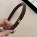 Cerchietto stretto in velluto marrone con un delicato fiocco dorato per capelli - Fascia Stretta con Fiocco / Marrone scuro
