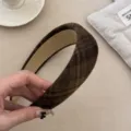 Cerchietto largo in peluche a quadri marroni vintage per autunno e inverno stile - Cerchietto a Quadri Caffè Scuro