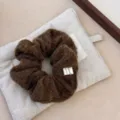 Brown fuzzy felt scrunchie for hair, elegant autumn and winter hair accessory - Hair Tie / Brown