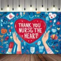 Krankenschwester-Themen-Fotohintergrund blauer Hintergrund rotes Herz Event-Dekoration - 95x75cm