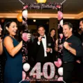 Schwarz-pinker Fotohintergrund zum 40. Geburtstag mit Happy Birthday-Schriftzug - 40 Geburtstag (SYX-003) / 90x180cm