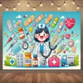 Toile de fond photographie infirmière de dessin animé pour décoration fête infirmière - 95x75cm