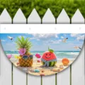 Fan-shaped decorative flag with cartoon fruit beach theme for summer party fence decoration - Flat Style / 37.5x75cm