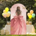Pink princess dress themed arched backdrop for girls birthday party decoration - Arched Backdrop Cover / 50X120CM
