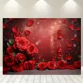 Fond de photographie de Saint-Valentin avec roses rouges romantiques et paillettes - Style Cœur de Rose Rouge Romantique (SBJ-005) / 95x75cm / Rouge