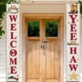 Western cowboy themed porch banner signs with Welcome and Yeehaw text for home decoration - Western Cowboy Style / 30x150cm