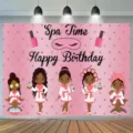 Fondo fotográfico fiesta de cumpleaños tema spa rosa con niñas y elementos de spa - Estilo SBJ-001 / 95x75cm