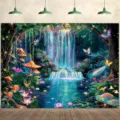 Dreamy fairy tale forest photography backdrop with waterfall and glowing mushrooms - Fairy Tale Forest Style 1 (SBJ-001) / 95x75cm