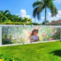 Decorative garden fence banner with spring fairy and colorful flower field theme - Punched With Rope / 30x120cm
