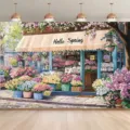 Spring flower shop photography backdrop with Hello Spring theme and romantic floral design - SBJ-003 Style / 95x75cm