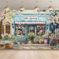 Romantic spring flower shop theme photography backdrop with Hello Spring floral design - SBJ-004 Style / 95x75cm