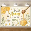 Fondo fotográfico de abejas para baby shower y decoraciones de cumpleaños - Tema Miel (SBJ-004) / 95x75cm