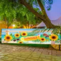 Decorative sunflower summer banner perfect for outdoor garden and backyard party decor. - 30x120cm / 30x120cm (Punched with Rope)