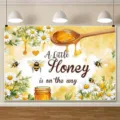 Fondo de fotografía tema miel con abejas y margaritas para decoración de fiestas - Tema Miel / 95x75cm