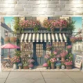 Spring flower shop photography backdrop with pink roses and European storefront design - Romantic Spring Flower Shop Style (SBJ-005)