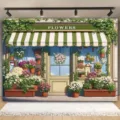 Spring flower shop photography backdrop featuring a romantic floral shop front design. - Spring Flower Shop Style (SBJ-007)