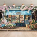 Spring flower shop photography backdrop with floral shop print and Hello Spring text - SBJ-008 Style