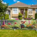 Colorful spring garden banner with gnome and flowers for outdoor fence decoration - 30x120cm (With Rope)