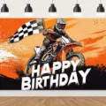 Toile de fond de photographie d'anniversaire de moto cool de style industriel orange - 95x75cm