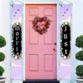 Wedding porch banner set with Just Married signs and heart wreath for bridal party decor - 30x180cm