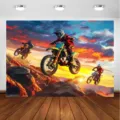 Fond de photographie motocross dynamique pour décoration de fête d'anniversaire moto - Style Motocross (SBJ-003) / 95x75cm