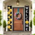 Paire de bannières de bienvenue tournesol pour la décoration de jardin et de porte - Marguerite Welcome (Ensemble de 2 Pièces) / 30x180cm
