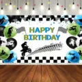 Toile de fond de photographie de fête d'anniversaire sur le thème de la moto motocross - Thème Moto (SBJ-004) / 95x75cm / Orange Noir Coloré